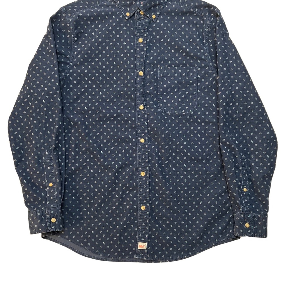 Vineyard Vines Medium Corduroy Men’s Murray Shirt Blue Floral Print Classic Fit